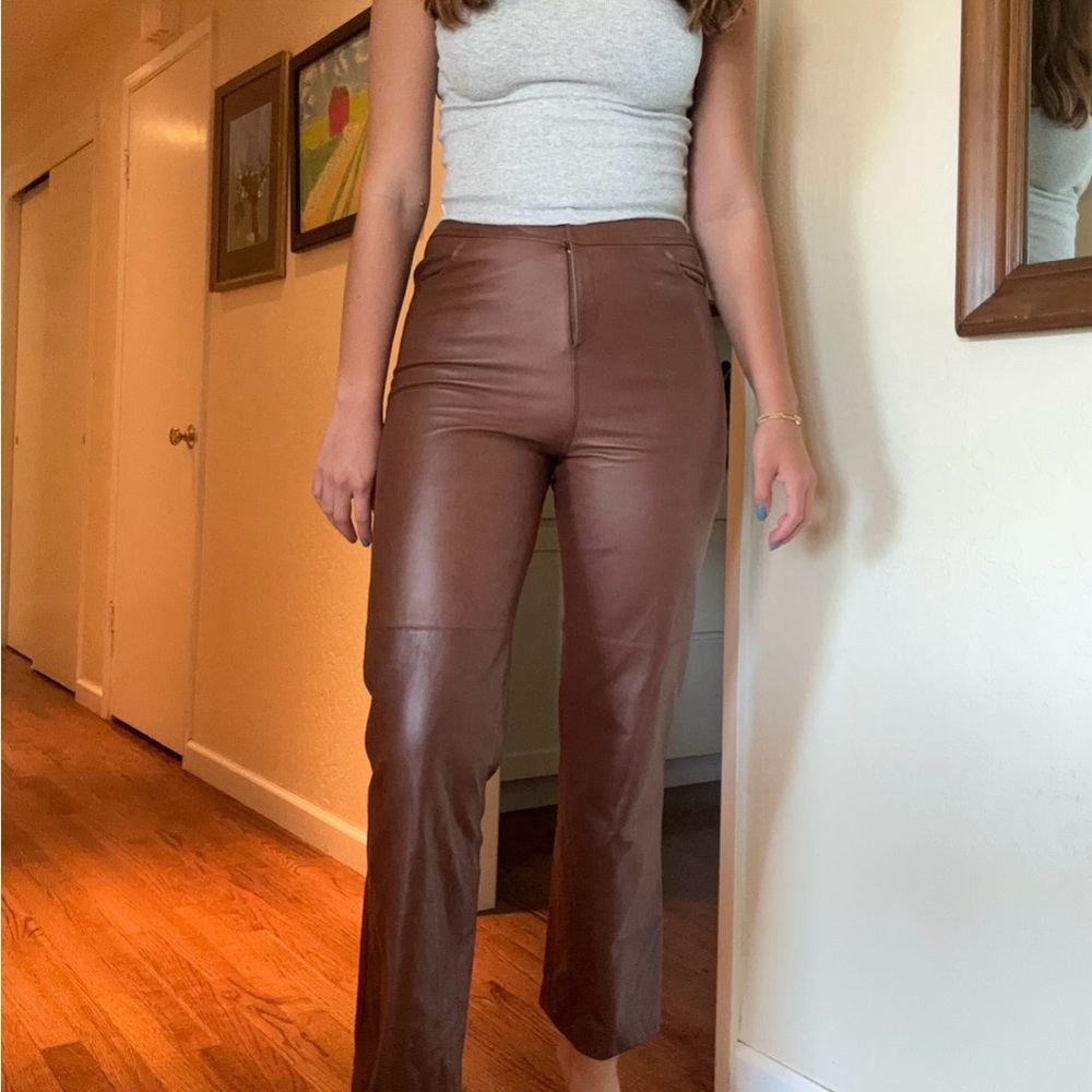 Oscar de la Renta Brown Straight Leg leather Pants